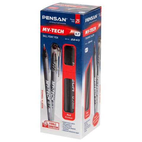Ручка шариковая масляная PENSAN "My-Tech", КРАСНАЯ, игольчатый узел 0,7 мм, линия письма 0,35 мм, 2240/25