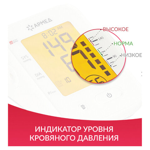 Тонометр АРМЕД YE660F, диапазон давления 0-280 мм рт. ст, диапазон пульса 40-200 уд/мин, автоматический, 1977701