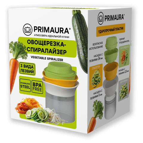 Овощерезка-спиралайзер 3 в 1, ручная, нержавеющая сталь, PRIMAURA (ПРИМАУРА), 702098