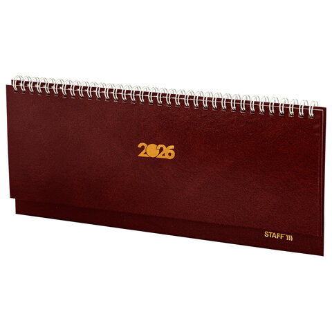 Планинг датированный 2026 300х130 мм, STAFF, гребень, обложка бумвинил, 64 л., бордовый, 117359