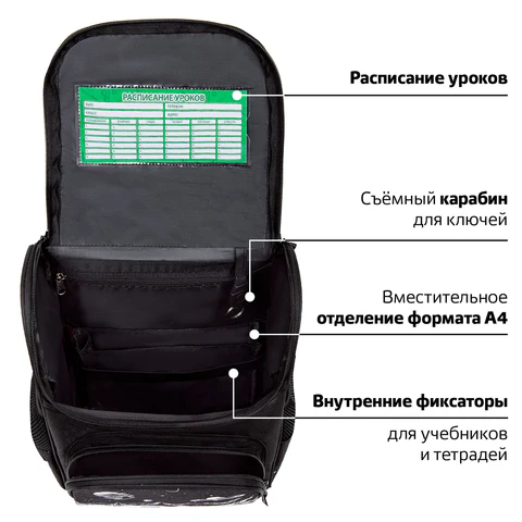 Ранец ПИФАГОР BASIC, 1 отделение, 3 кармана, эргономичная спинка, "Space invader", 35х28х18 см, 273140