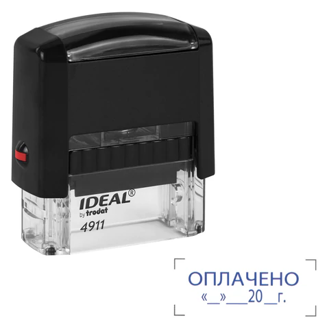 Штамп стандартный "ОПЛАЧЕНО, дата", оттиск 38х14 мм, синий, TRODAT IDEAL 4911 DB - 3.13, 161489