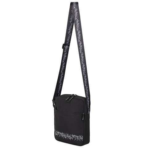 Сумка на плечо BRAUBERG COMPACT с карманом, черная с принтом, 23х17х5 см, 271686