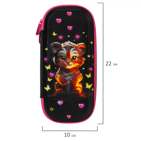 Пенал ЮНЛАНДИЯ, 1 отделение, 1 откидная планка, карман, EVA покрытие soft-touch, 22х10х5 см, "Tiger cub", 273185