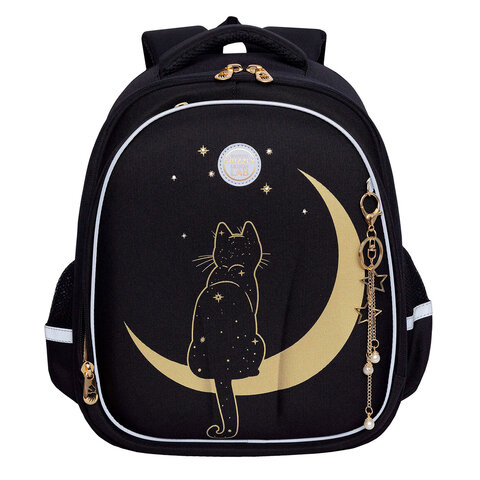 Ранец GRIZZLY анатомическая спинка, c брелоком, для девочек, "NIGHT CAT", 36х28х20 см, RAz-286-1/1