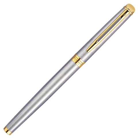 Ручка подарочная перьевая WATERMAN "Hemisphere Stainless Steel GT", серебристый корпус, позолоченные детали, синяя, S0920310