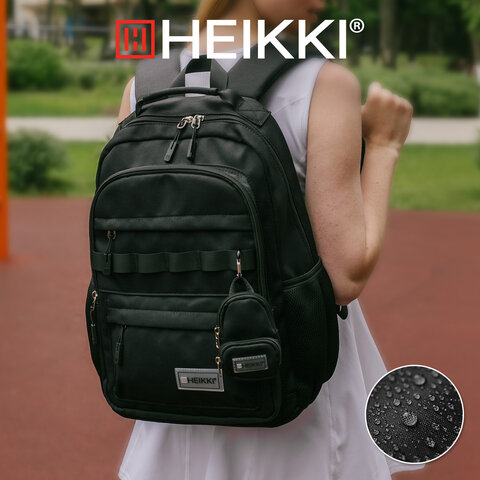 Рюкзак HEIKKI FUSION (ХЕЙКИ) универсальный, 2 отделения, отделение для ноутбука, c КОШЕЛЬКОМ, черный, 44х31х14 см, 273866