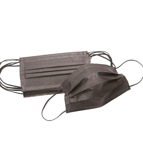 Маски одноразовые медицинские КОМПЛЕКТ 50 шт., 3-х слойные, черные, фильтр СМС, упаковка полиэтиленовая