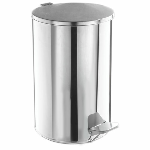Ведро мусорное с педалью 20 литров, УСИЛЕННОЕ, кольцо под мешок, хром, нержавеющая сталь, ТИТАН