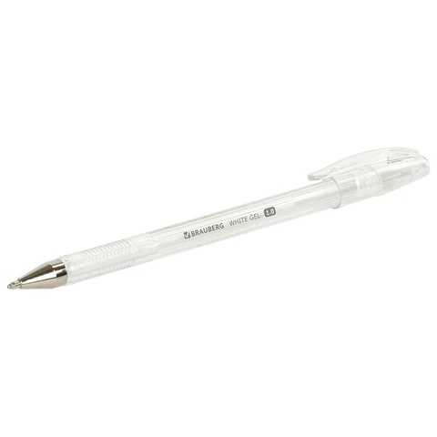 Ручка гелевая BRAUBERG "White Pastel", БЕЛАЯ, корпус прозрачный, узел 1 мм, линия письма 0,5 мм, 143417
