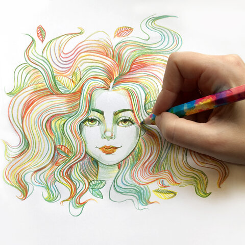 Карандаш с многоцветным грифелем ЮНЛАНДИЯ MAGIC, 1 шт., классические цвета, шестигранный, утолщенный грифель 5 мм, натуральное дерево,181789