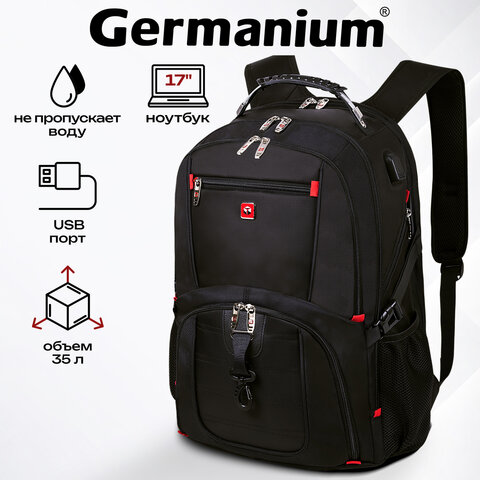 Рюкзак GERMANIUM UPGRADE Max, 3 отделения, отделение для ноутбука, USB-порт, UP-5, черный, 49х34х24 см, 271669