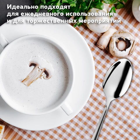 Ложки столовые STANDARD КОМПЛЕКТ 6 шт., полированная нержавеющая сталь, серебристые, ПАКЕТ, DASWERK (ДАСВЕРК), 881143