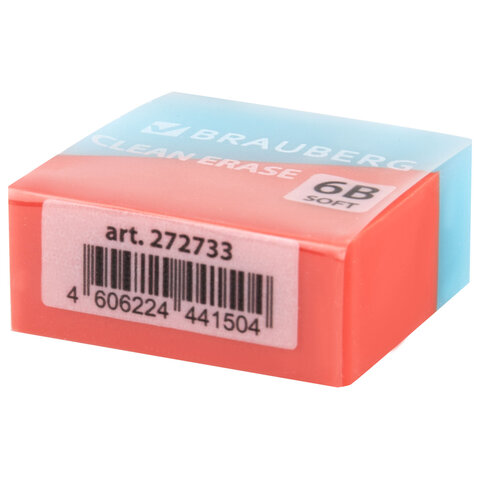 Ластик BRAUBERG "PASTEL COLOR DUO", 34х34х14 мм, квадратный, экологичный ПВХ, ассорти, 272733