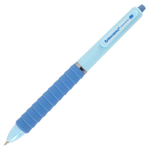 Ручки шариковые автоматические С УДЛИНЕННЫМ ГРИПОМ BRAUBERG "MAXI LONG RT", СИНИЕ, НАБОР 4 ШТ, игольчатый узел 0,5 мм, линия 0,35 мм, 144458