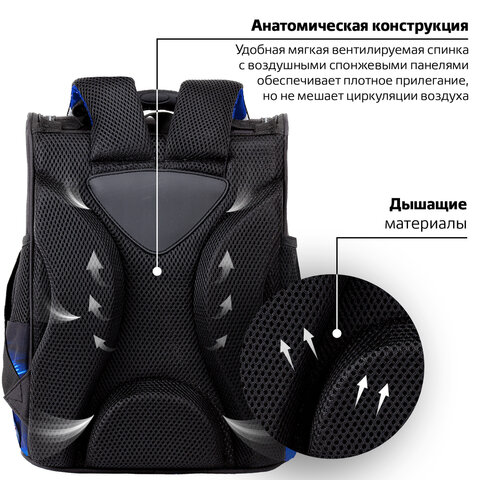 Ранец ПИФАГОР BASIC, 1 отделение, 3 кармана, эргономичная спинка, "Speed rusher", 35х28х18 см, 273141