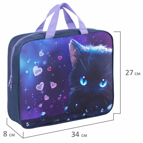Папка на молнии с ручками BRAUBERG А4, 1 отделение, полиэстер, 80 мм, "Anime cat", 272174