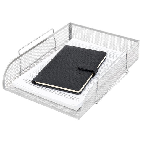 Лоток горизонтальный металлический для бумаг BRAUBERG "Germanium", А4 (260х337х77 мм), серебристый, 231955