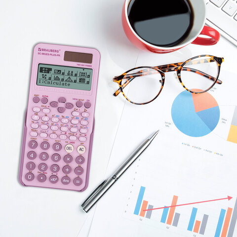 Калькулятор инженерный BRAUBERG SC-991ES-PLUS-PK (164х80 мм), 552 функции, 10+2 разряда, РОЗОВЫЙ, 272654