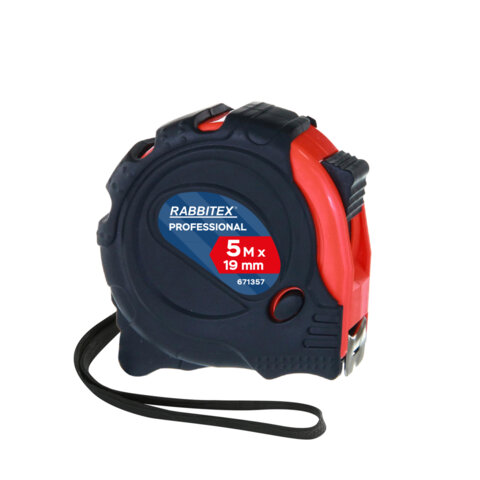 Рулетка измерительная 5 м х 19 мм, обрезиненный корпус, 3 фиксатора, RABBITEX (РАББИТЕКС) Professional, 671357