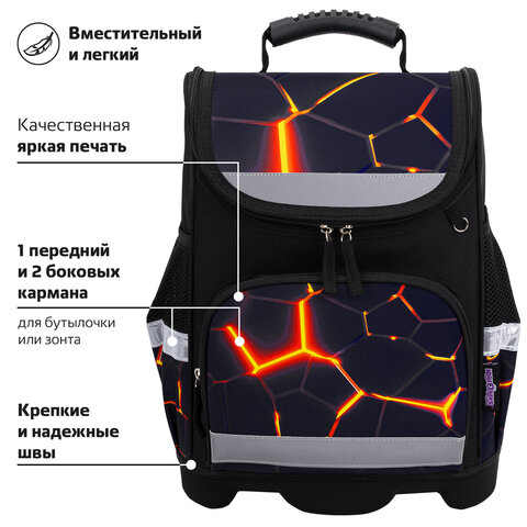 Ранец ЮНЛАНДИЯ WISE, 1 отделение, 3 кармана, устойчивое дно, Volcano split, 37х29х15 см, 273162