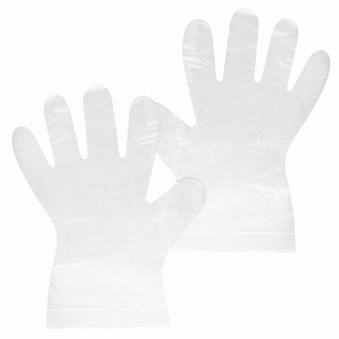 Перчатки полиэтиленовые одноразовые, ОТРЫВНЫЕ, КОМПЛЕКТ 50 пар (100 штук) размер L, LAIMA, 607355