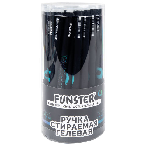 Ручка стираемая гелевая с принтом FUNSTER (ФАНСТЕР) "BLACK CAT", СИНЯЯ, корпус ассорти, игольчатый наконечник 0,5 мм, линия 0,35 мм, 144415