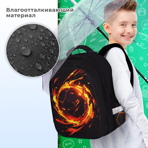 Ранец BRAUBERG KIDS STANDARD, 2 отделения, Fire split, 3D-панель, 36х28х14 см, 273147
