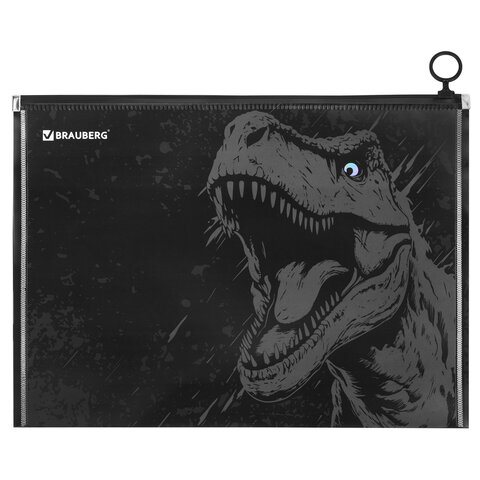 Папка для тетрадей BRAUBERG А4, 1 отделение, пластик, на zip-lock молнии, "Scary dino", 273321