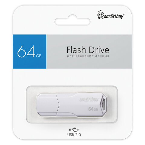 Флеш-диск 64 GB SMARTBUY Clue, USB 2.0, белый, SB64GBCLU-W