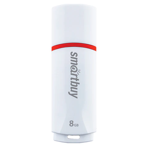 Флеш-диск 8 GB, SMARTBUY Crown, USB 2.0, белый, SB8GBCRW-W