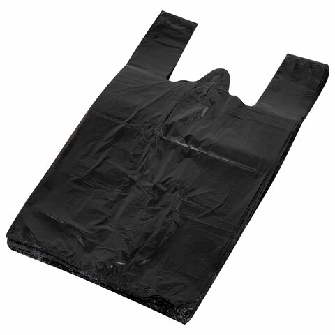 Пакет "майка" КОМПЛЕКТ 100 штук, 30+18х55, ПНД черный, 15 мкм, LAIMA, 700789