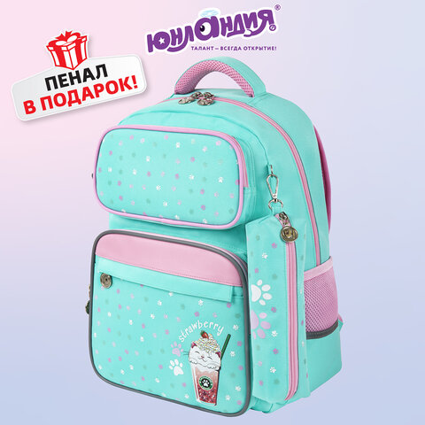 Рюкзак ЮНЛАНДИЯ COMPLETE с пеналом в комплекте, эрго-спинка, "Yummy cat", 42х29х14 см, 270663