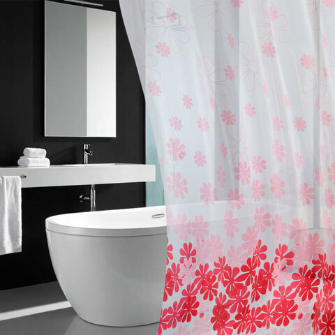 Шторка для ванной PEVA, 180х180 см, кольца в комплекте, 3 дизайна ассорти, ЦВЕТЫ, WBZ (ВБЗ), 700071