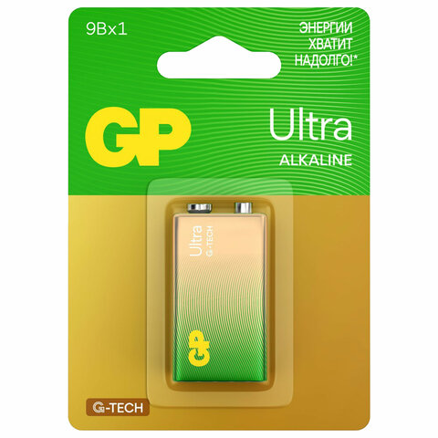 Батарейка 1 шт., GP Ultra G-Tech, Крона (6LR61, 6LF22, 1604A), алкалиновая, блистер, 1604AU-5CR1