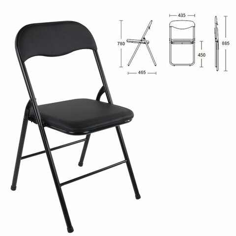 Стул складной BRABIX "Golf CF-007", черный каркас, кожзам черный, гофрокороб, 533024