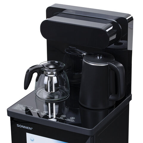 Кулер для воды с чайником SONNEN TBE-01 Tea Bar, напольный, ОХЛАЖДЕНИЕ ЭЛЕКТРОННОЕ, сенсорное управление, пульт ДУ, дисплей, шкафчик, 455749