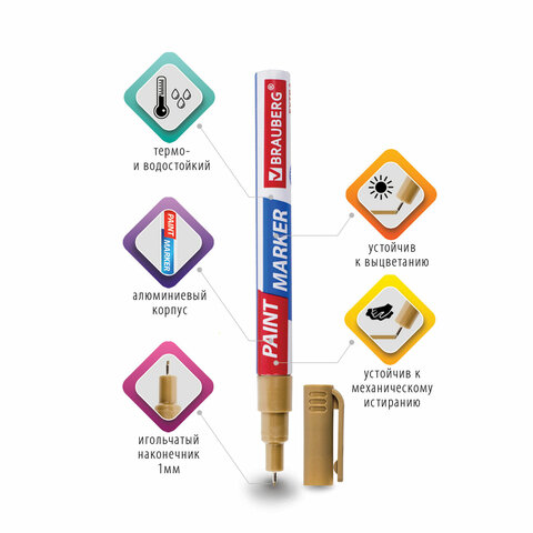 Маркер-краска лаковый EXTRA (paint marker) 1 мм, ЗОЛОТОЙ, УСИЛЕННАЯ НИТРО-ОСНОВА, BRAUBERG, 151963