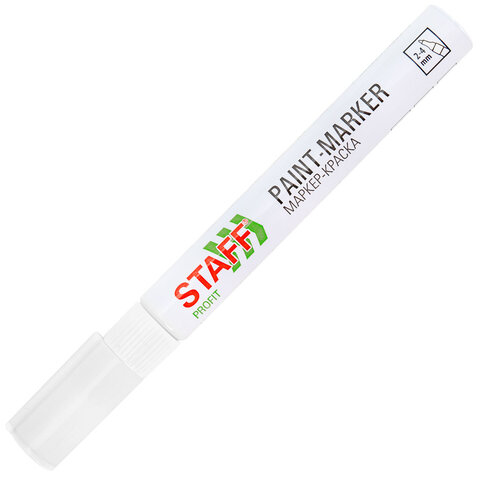 Маркер-краска лаковый (paint marker) 2-4 мм, БЕЛЫЙ, НИТРО-ОСНОВА, STAFF PROFIT, для любых поверхностей, 152577