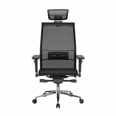 Кресло офисное МЕТТА "SAMURAI" S-3, с подголовником, сверхпрочная ткань-сетка, черное