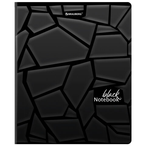 Тетрадь А5, 48 л., BRAUBERG, скоба, клетка, матовая ламинация, выборочный лак, "Black" (микс в спайке), 404375