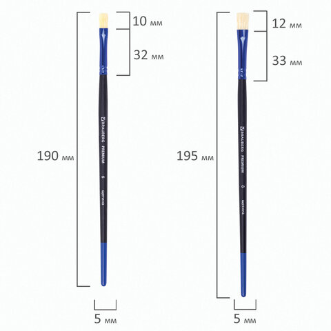 Кисти BRAUBERG PREMIUM, набор 10 шт. (круглые пони - 5 шт., синтетика - 3 шт., плоские щетина - 2 шт.), блистер, 201023
