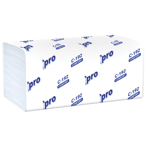 Полотенца бумажные 250 шт., PROtissue (H3) COMFORT, 1-слойные, белые, КОМПЛЕКТ 20 пачек, 22х21 см, V-сложение, С192