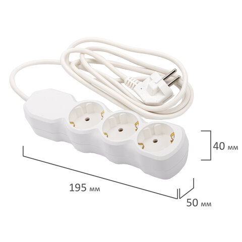 Удлинитель У10-003 3 розетки, с заземлением, 10 А, 1,8 м, белый, 7032