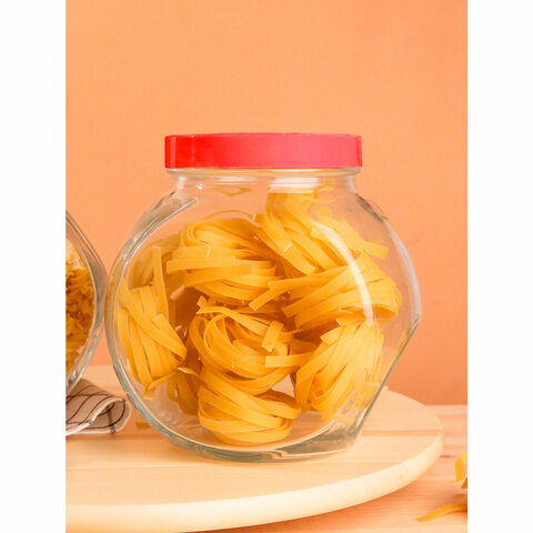 Банка для сыпучих продуктов, с красной крышкой, объем 2000 мл, стекло, PASABAHCE "БЕЛЛА", 80002СЛ1