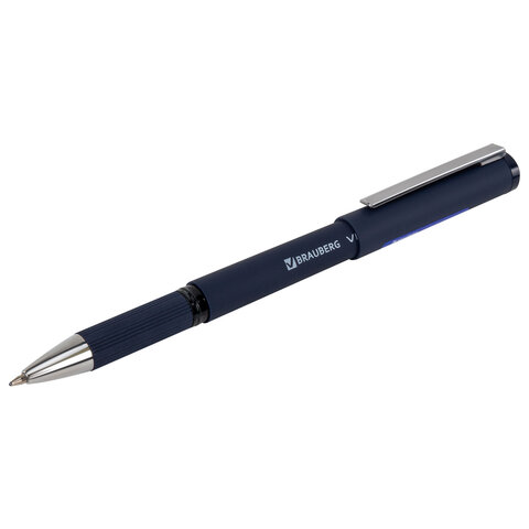 Ручка шариковая с грипом BRAUBERG "VIVID", СИНЯЯ, SOFT TOUCH покрытие, узел 0,7 мм, линия письма 0,35 мм, 144396