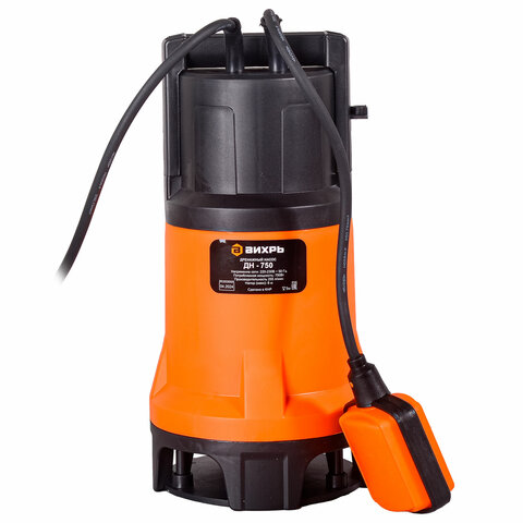 Дренажный насос для грязной воды ВИХРЬ ДН-750, 750 Вт, 255 л/мин, погружной, 68/2/2