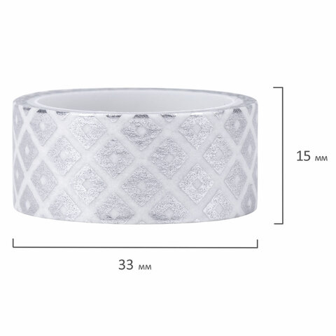 Клейкие WASHI-ленты для декора с фольгой СЕРЕБРИСТЫЕ, 15 мм х 3 м, 7 шт., рисовая бумага, ОСТРОВ СОКРОВИЩ, 661713