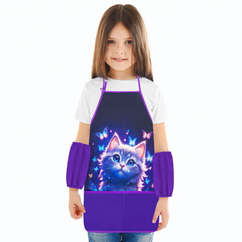 Фартук с нарукавниками для уроков труда BRAUBERG KIDS, 2 кармана, регулировка по росту, 46x54 см, "Curious cat", 273638