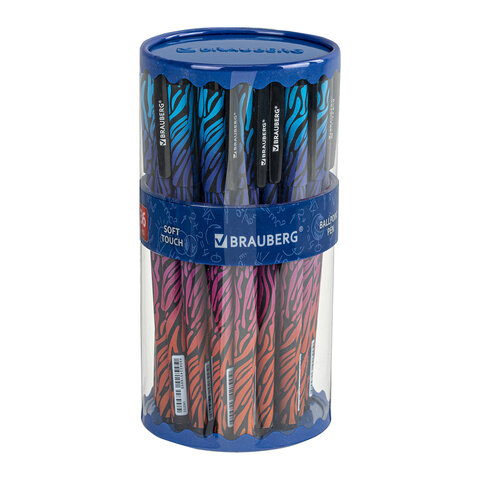 Ручка шариковая BRAUBERG SOFT TOUCH GRIP "NEON ZEBRA", СИНЯЯ, мягкое покрытие, узел 0,7 мм, 143721